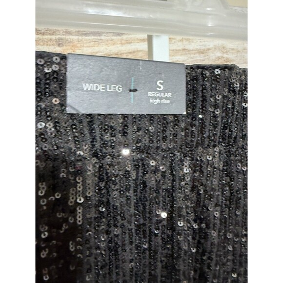 Maurices Black Sequin Pants Small Regular Pull-On Wide Leg Lined Party Evening - Picture 6 of 7